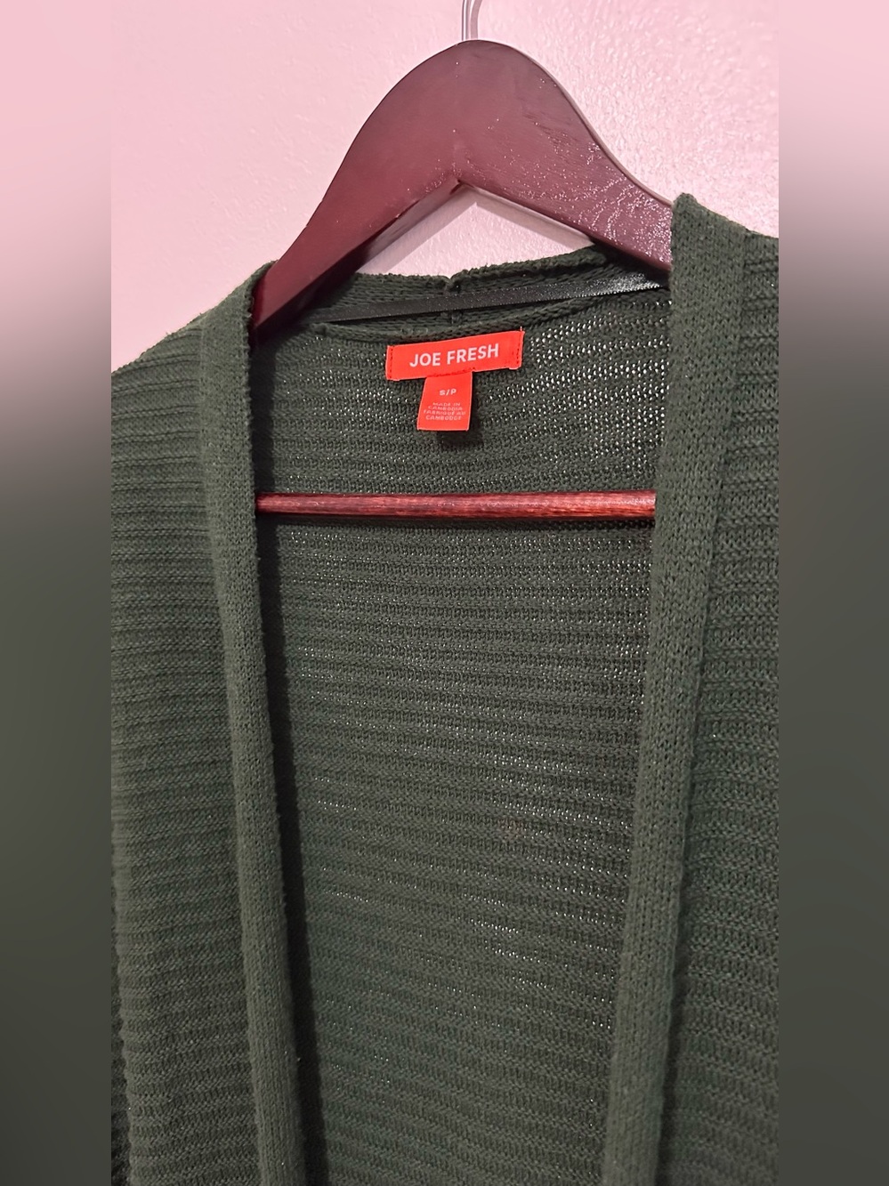Joe Fresh Forest Green Open-Front Ribbed Cardigan - Picture 4 of 4